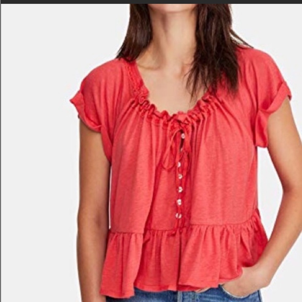 Free People Charlie Ruffle Cropped Blouse size L